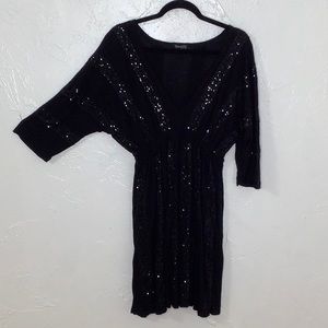 Sequin by G lish v-neck domain sleeves sequins black mini dress size large EUC